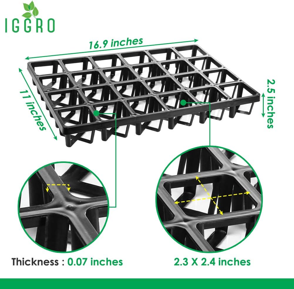 IGGRO – Paquete de 2 bandejas de inicio de semillas para macetas de vivero, 24 celdas de jardín de plantas de semillero, bandejas de cultivo de