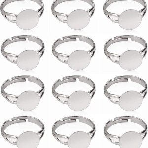 LANBEIDE 40 anillos en blanco, chapados en plata, ajustable, plano de 0.472 in, base de anillo en blanco, hallazgos de joyería en blanco LANBEIDE 40 anillos en blanco, chapados en plata, ajustable, plano de 0.472 in, base de anillo en blanco, hallazgos de joyería en blanco
