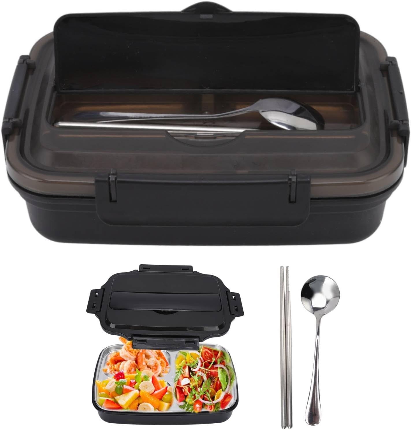 Niiyen Lonchera portátil de acero inoxidable 304 Bento Box Lunch Containers Caja de almacenamiento de alimentos con 4 compartimentos vajilla para
