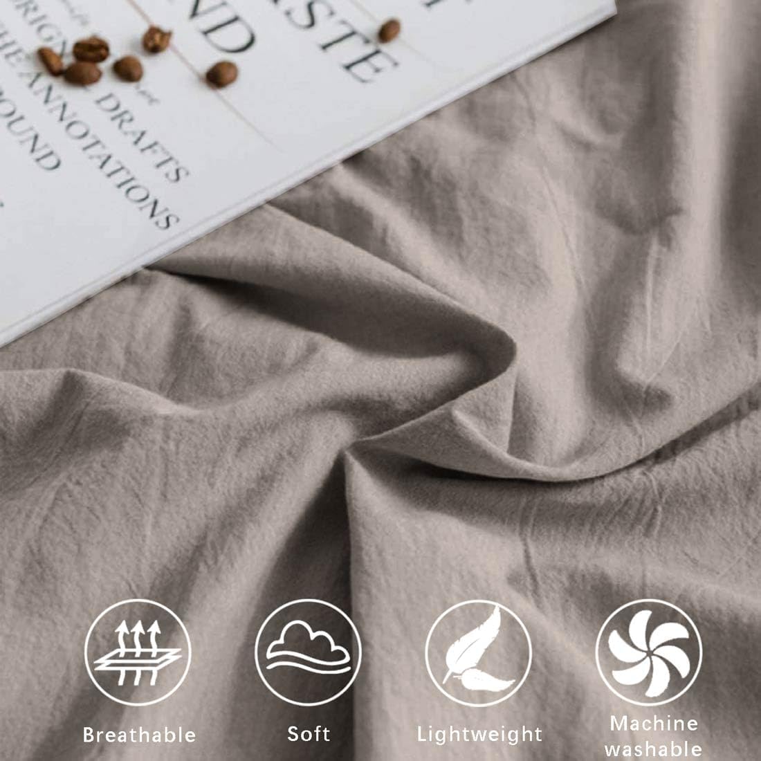 ETDIFFE Edredón de tamaño Queen, juego de ropa de cama y colección suave de 3 piezas, color gris pardo, ligero, para todas las estaciones, edredón