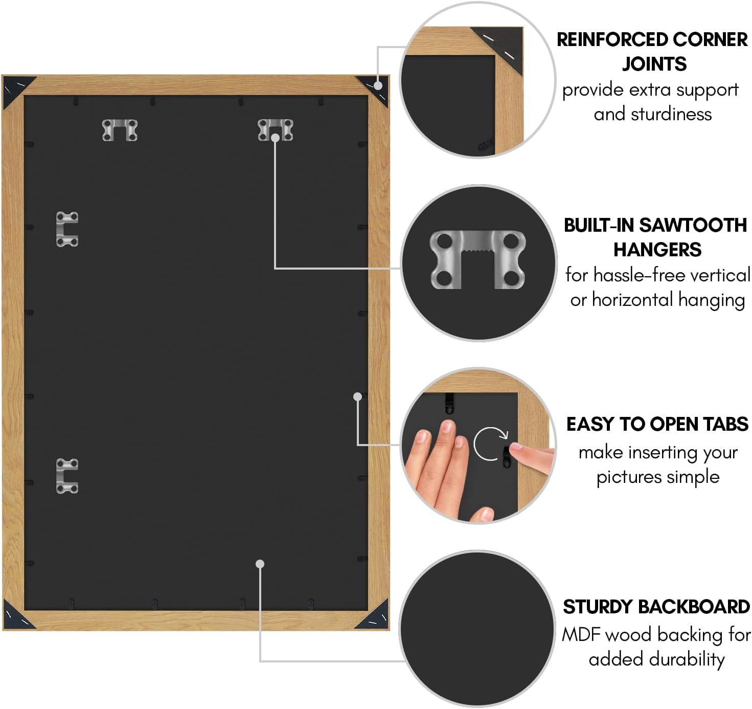Americanflat – Marco para póster hecho de madera compuesta con plexiglás pulido, posición horizontal y vertical para pared, incluye herrajes para