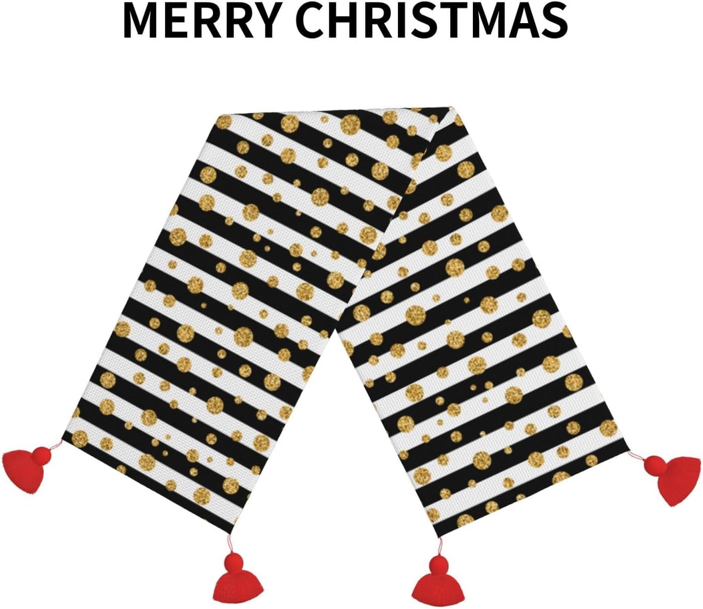 Striped Golden Polka Dots Christmas Table Runner Dining Table Decor Christmas Decorations Indoor Home Decor Christmas Table Runners Xmas Navidad
