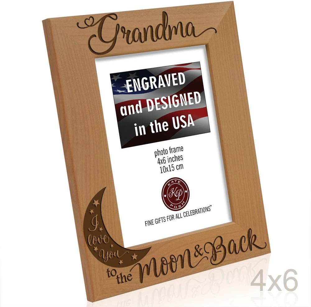 KATE POSH – Marco de fotos de madera natural grabado con texto en inglés “Grandma I Love You to the Moon and Back”, regalos para el Día de la Madre