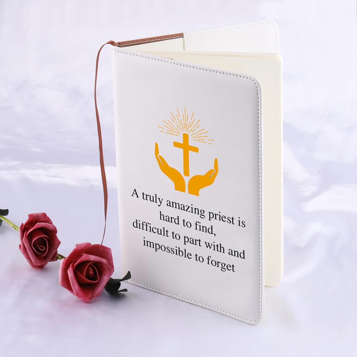 LQRI Catholic Priest Gift Church Priest Notebook Christian Religion Leather Notebook Journal Notebook Religious Gift (beige)