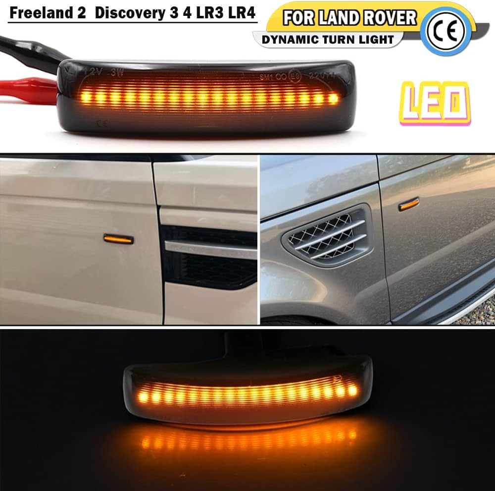 Lámpara de señal de giro LED delantera Fender Side Marker Light para Land Rover Range Rover Sport Discovery 3 4 Freeland 2 (negro)