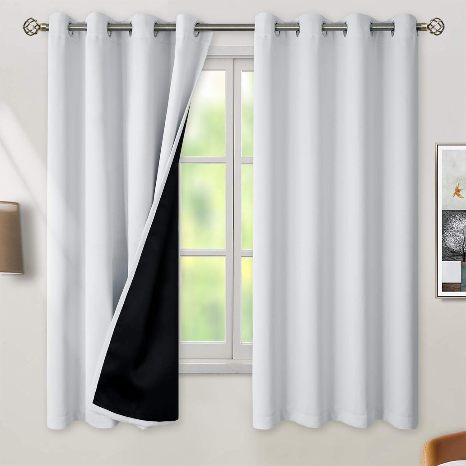 BGment – Cortinas con aislamiento térmico para habitación, 100% opacas, con forro negro, cortina de doble capa con ojales, reduce el ruido (52 x