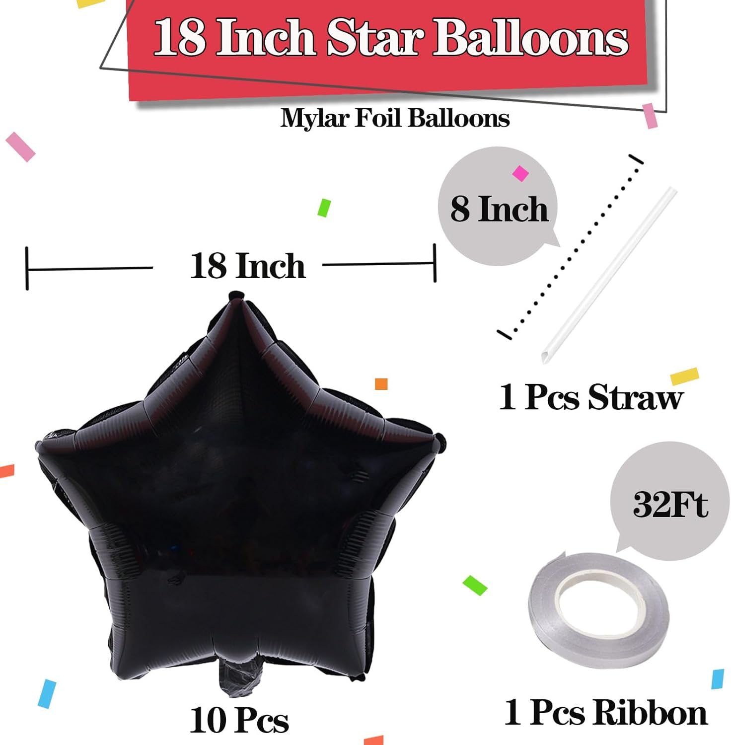 KALOR Globos de Mylar de estrella negra de 18 pulgadas, 10 globos de helio en forma de estrella para bodas, baby shower, decoraciones de fiesta de