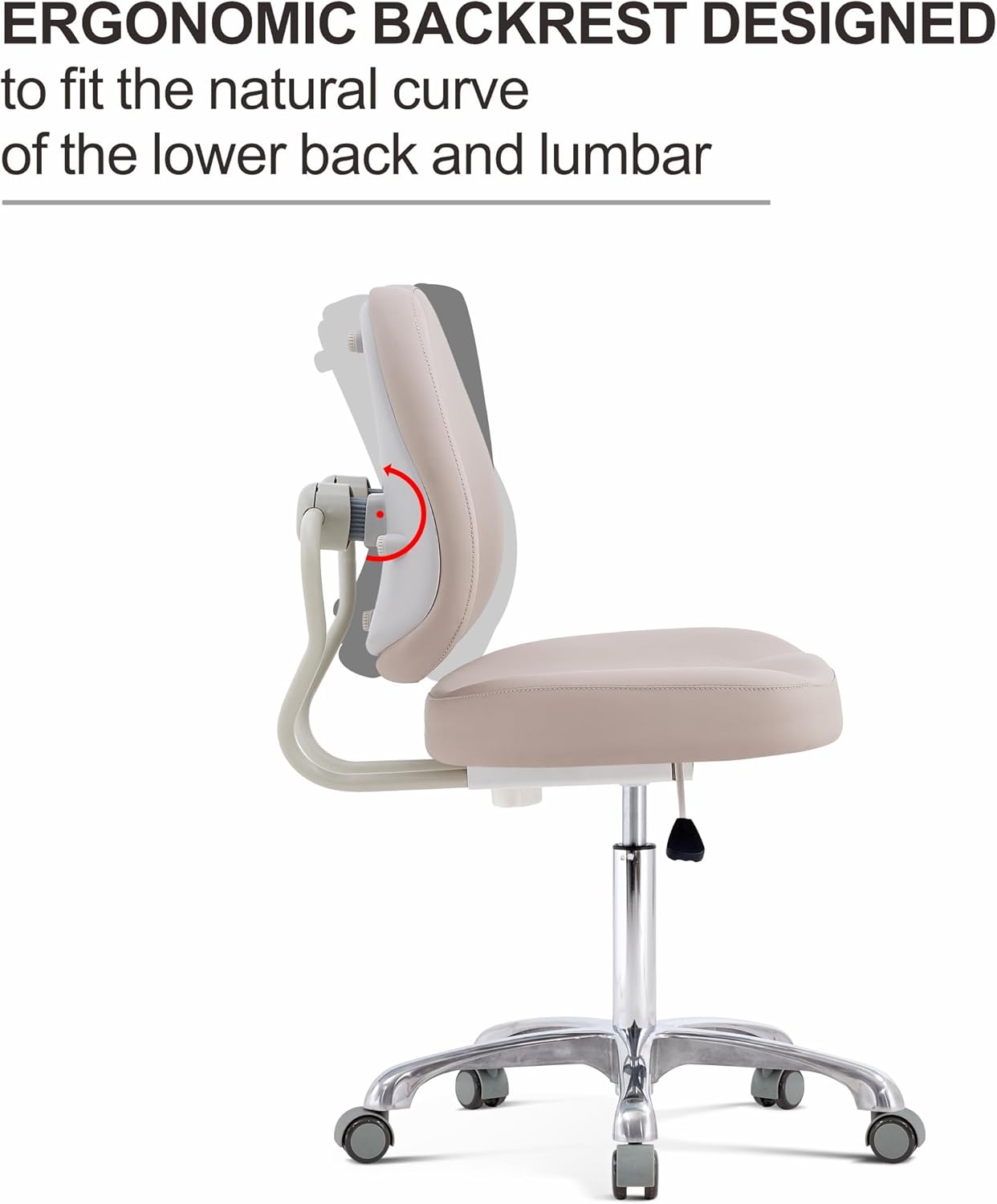 HNKastela Silla rodante con soporte de respaldo  Taburete de tienda de altura ajustable con ruedas para esteticista, pestañas, maquillaje,