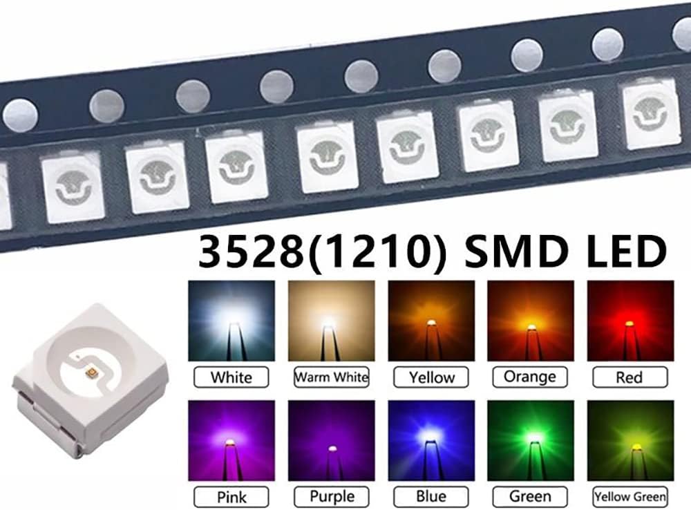 100 unids 3528 (1210) UV púrpura SMD LED diodo luces chips (ultravioleta 395nm 0.138 in x 0.110 in DC 3V 20mA) iluminación bombillas lámparas