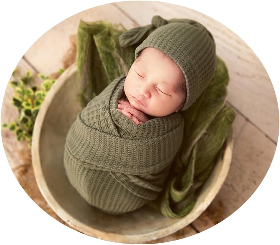 RUZHILING Envoltura de fotografía para bebé recién nacido con sombrero de cola larga, trajes de ganchillo para fotos de niño y niña, accesorios para
