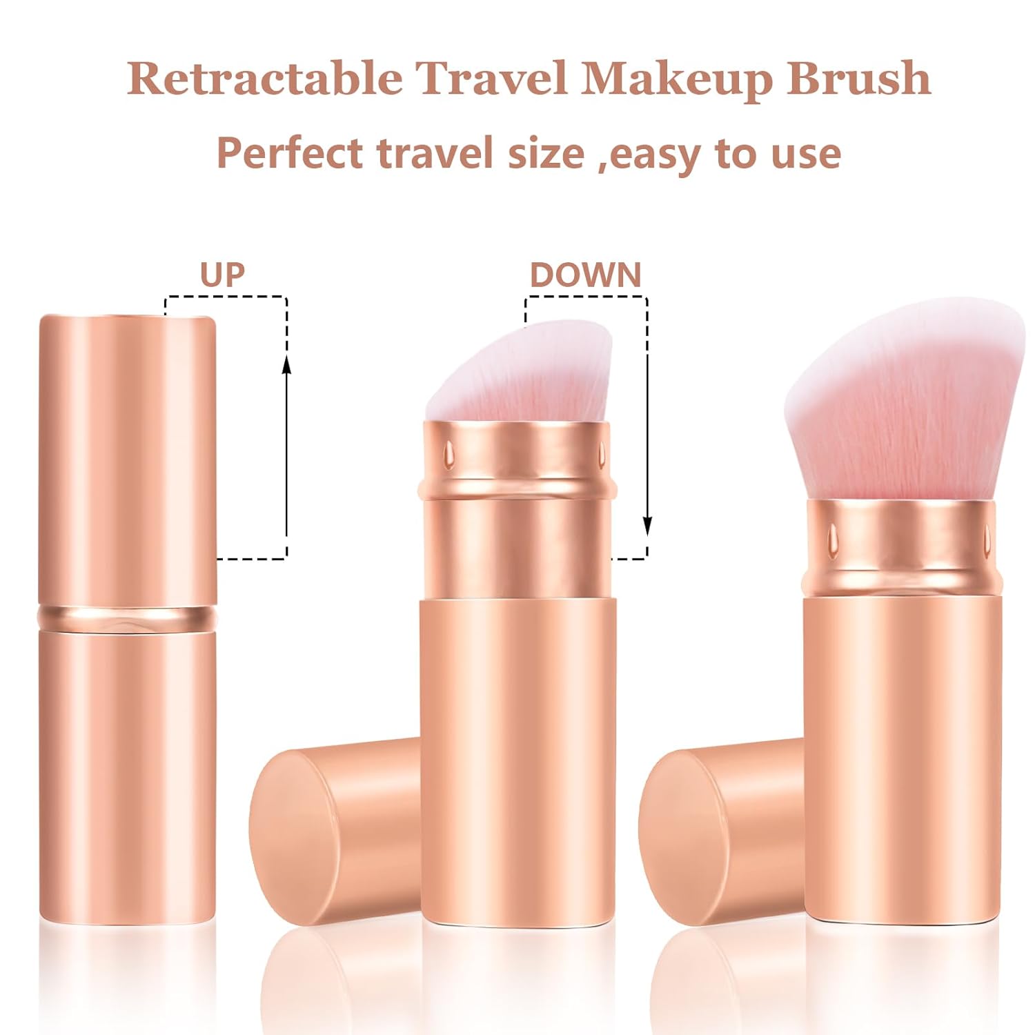 Falliny Brocha de maquillaje retráctil, base en polvo Kabuki en ángulo, cepillo de maquillaje protector solar, cepillo de viaje para rubor facial