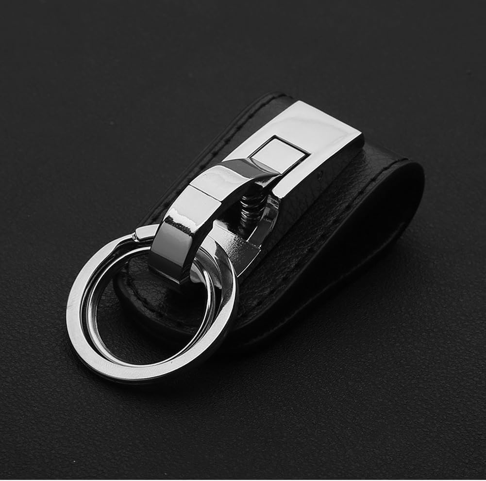 Llavero de cuero con clip para cinturón de cuero, llavero con 2 llaveros con ganchos, regalo resistente para hombres, plateado, plateado