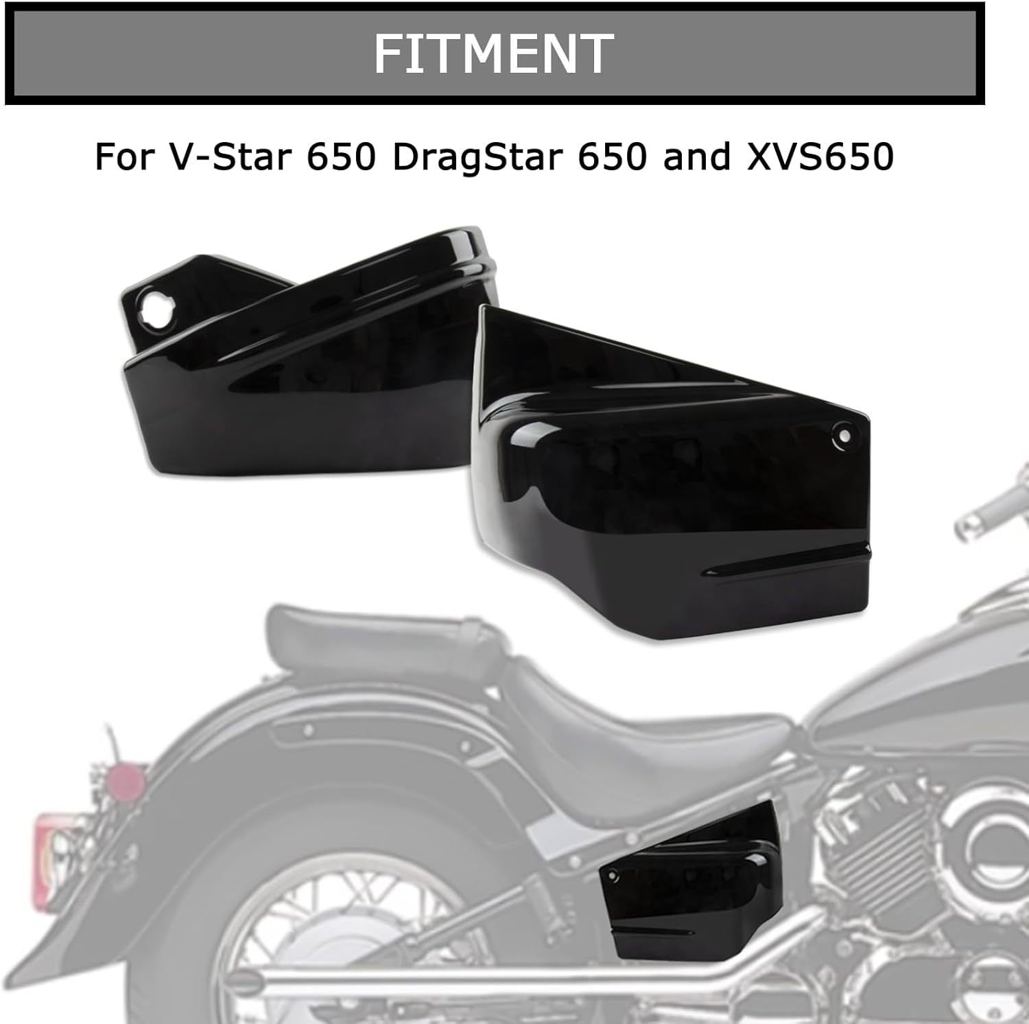 Cubiertas laterales de batería izquierda y derecha para motocicleta V Star 650 All Years V Star 650 Classic Custom y Silverado Negro