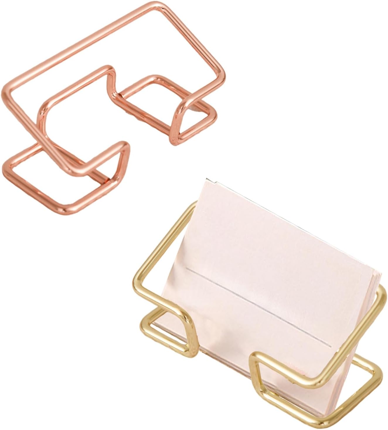 PERZOE Tarjetero para escritorio, 2 tarjetas de visita de metal moderno con capacidad para 50 tarjetas, soporte para tarjetas de visita elegante de