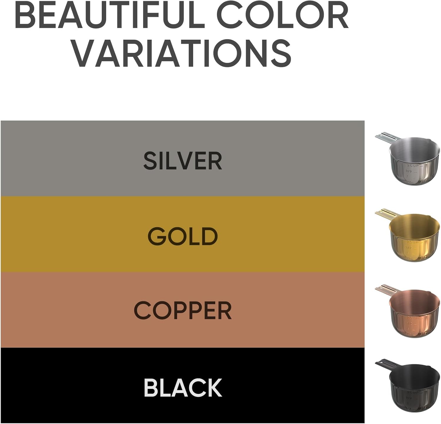 Color Up Taza medidora prémium de 2 tazas (16.2 fl oz), acabado negro de acero inoxidable, construcción de una pieza, apta para lavavajillas,