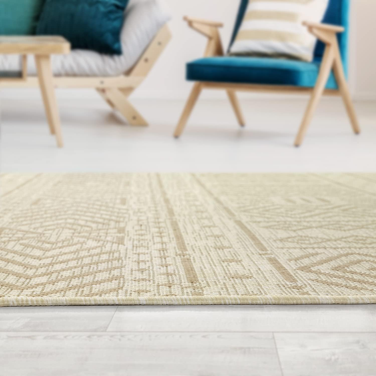 Antep Rugs Patio 5×7 – Alfombra bohemia del suroeste para exterioresinteriores (beige, 5 pies 3 pulgadas x 7 pies 6 pulgadas)