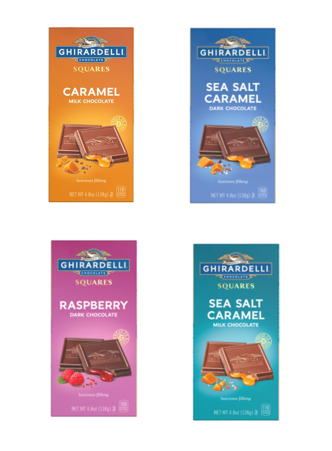 Ghirardelli – Juego variado de barra cuadrada de 19.2 onzas (un caramelo, una leche de caramelo de sal marina, una sal marina caramelo oscuro y una