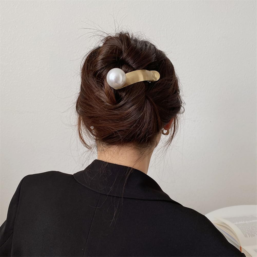 4 pinzas para el pelo de perlas para mujer, 4.13 pulgadas, grandes perlas, pinzas de pelo de cocodrilo, pinzas de metal elegantes, accesorios de
