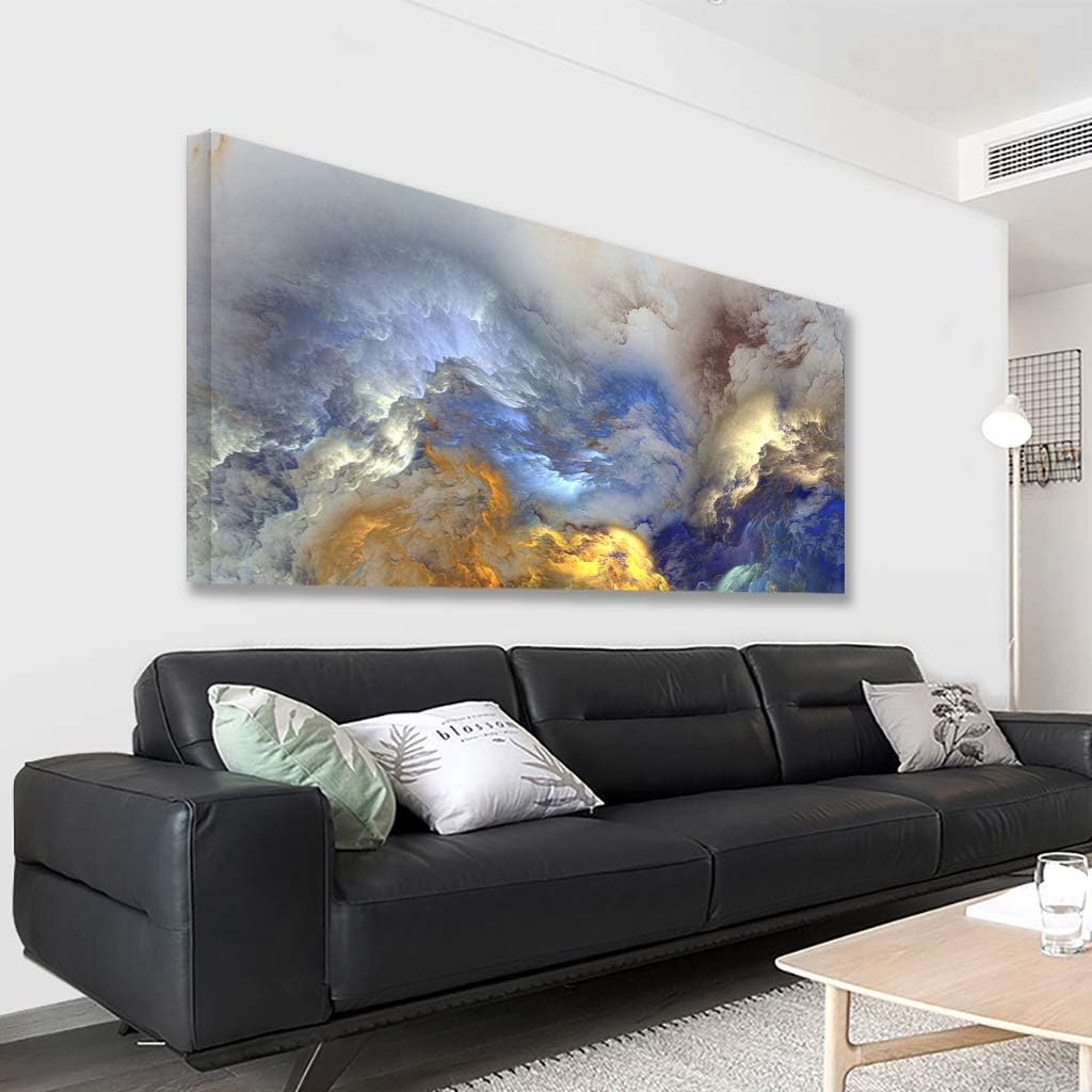 Looife Lienzo abstracto colorido para la pared, 48 x 24 pulgadas, adornos de humo azul y dorado, impresiones de imagen texturizada, decoración de