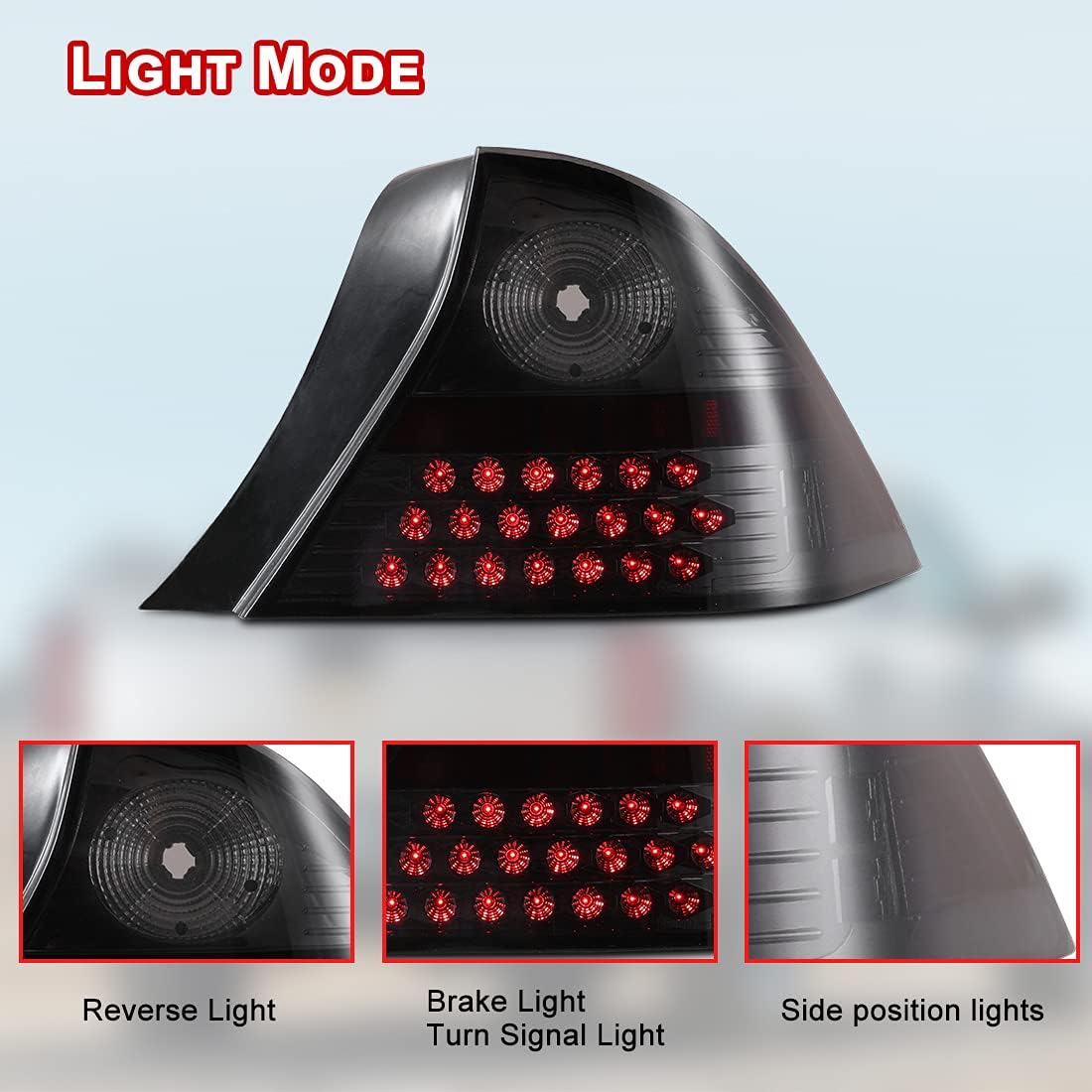 ROXX Conjunto de luces traseras para Honda Civic 2001 2002 2003 2 2003, repuesto de luces traseras con señales de giro LEDluces de freno LED y DRL,