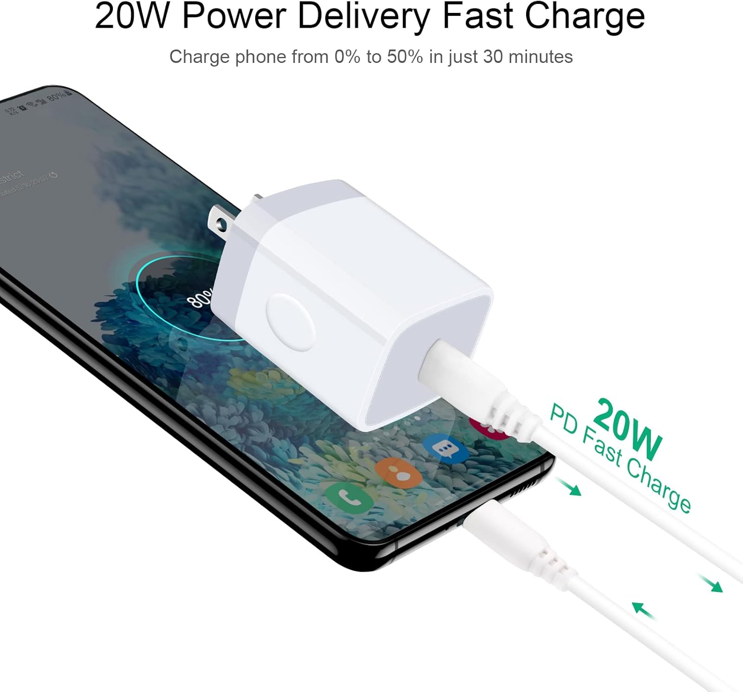 Cargador de teléfono rápido USB C de 20 W para Google Pixel 8 7 6 Pro 6a 5 5a 5G 4 3 2 XL, Samsung Galaxy A15 S24 S23 S22 Ultra 5G S21 FE S10 S10e