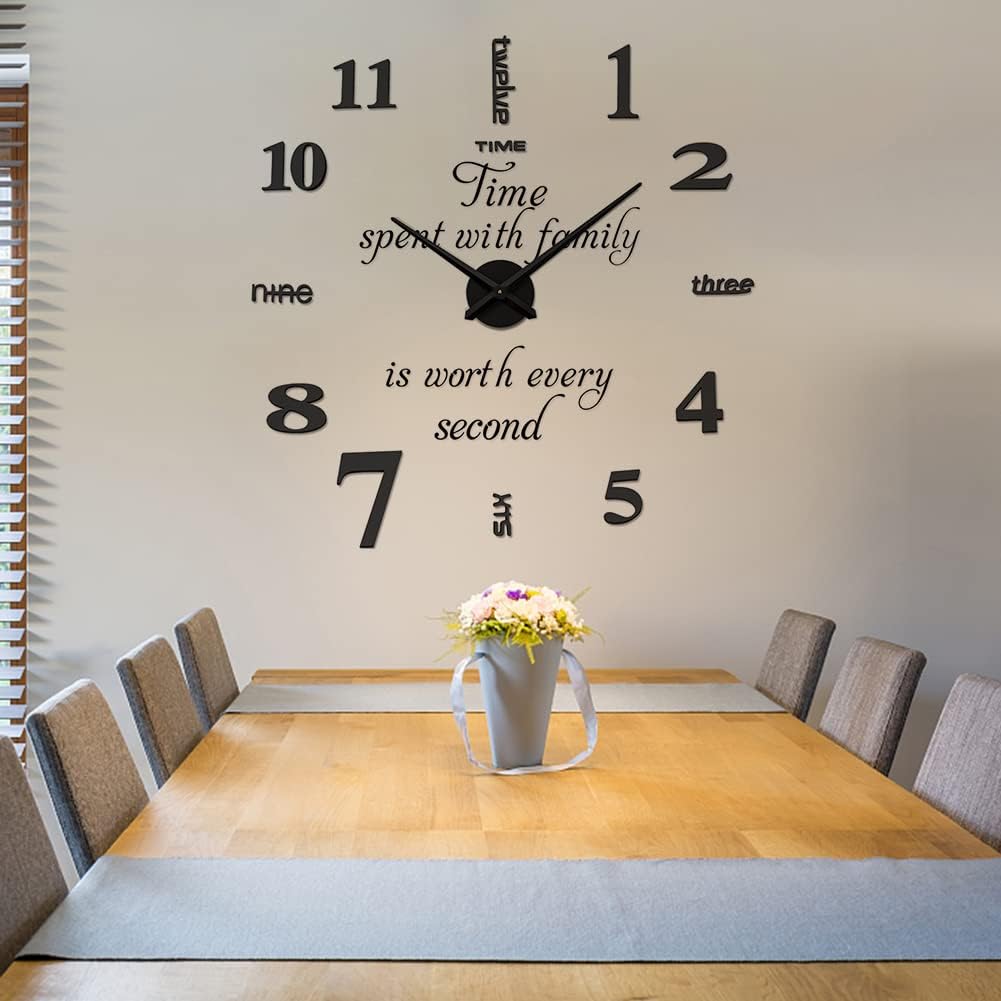 Reloj de pared grande 3D sin marco, con adhesivo de superficie de espejo, creativo y minimalista, sin marco, fácil de pegar, para el hogar, sala de