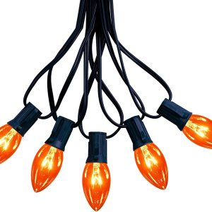 Abeja Guirnalda de luces naranjas para exteriores, luces de decoración de Navidad C9 de 25 pies con 26 bombillas naranjas transparentes (1 de Abeja Guirnalda de luces naranjas para exteriores, luces de decoración de Navidad C9 de 25 pies con 26 bombillas naranjas transparentes (1 de