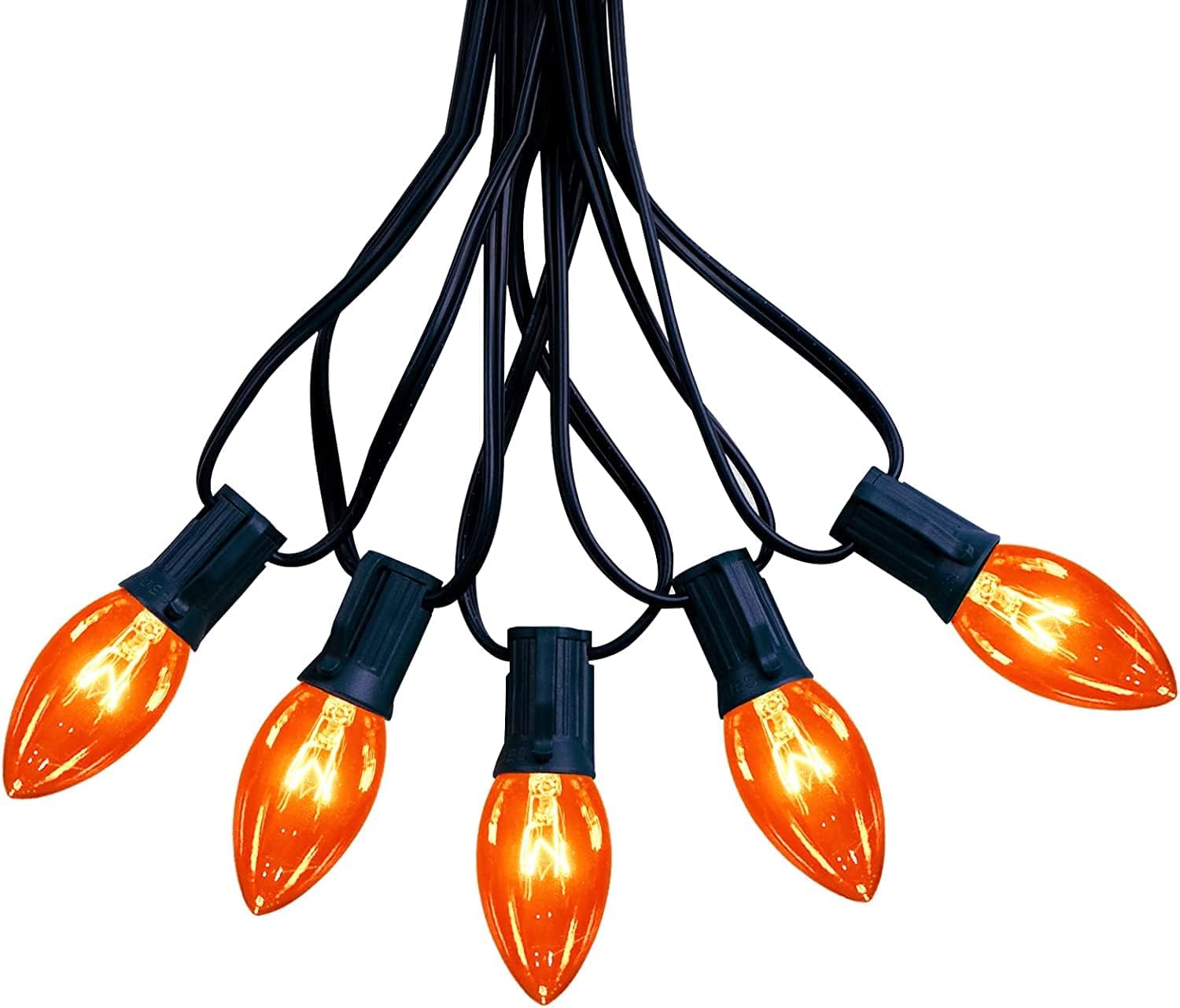 Abeja Guirnalda de luces naranjas para exteriores, luces de decoración de Navidad C9 de 25 pies con 26 bombillas naranjas transparentes (1 de