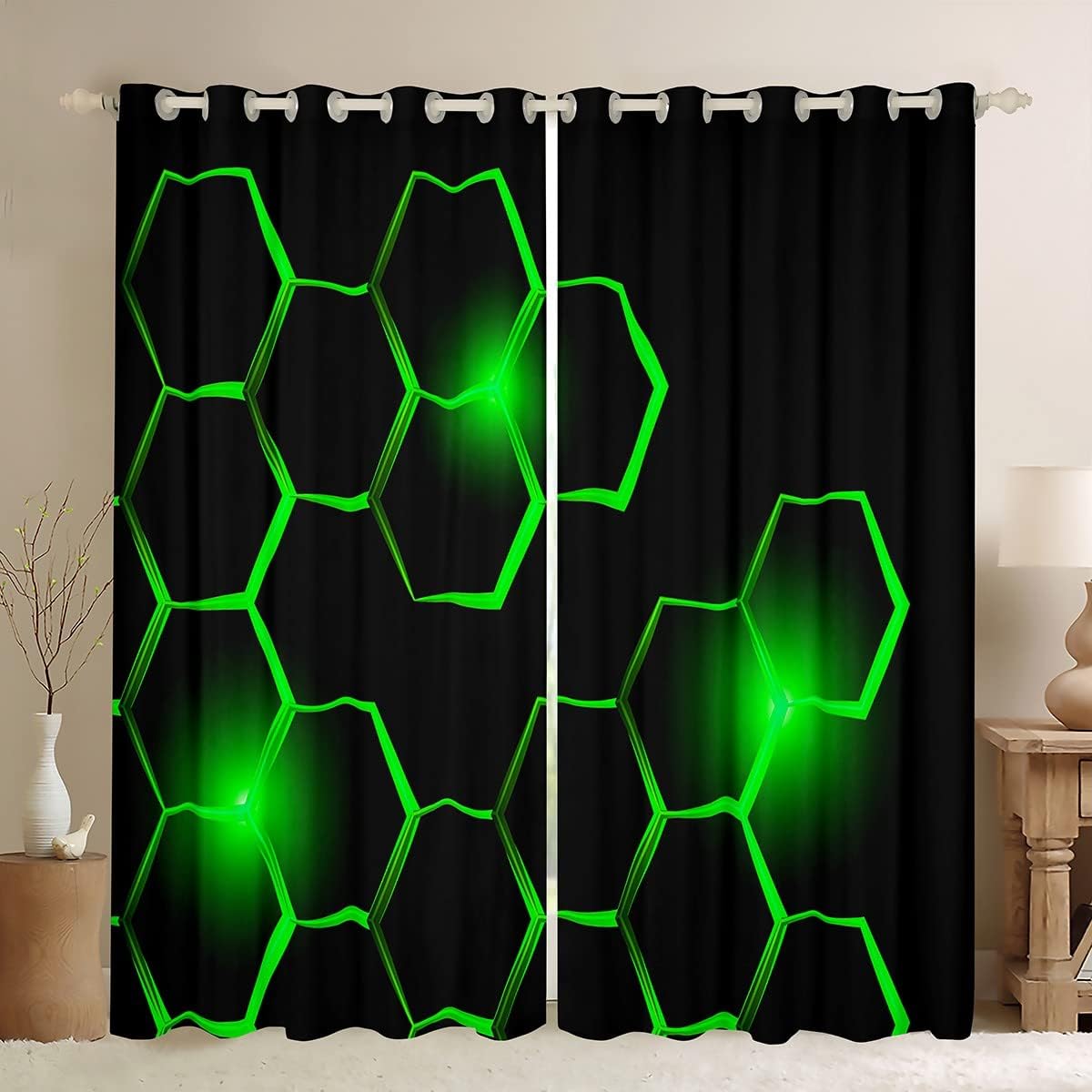 Cortinas de panal para niños, sala de estar, geometría moderna, hexagonal, oscurecimiento de duelos, decoración de niños, cortinas opacas