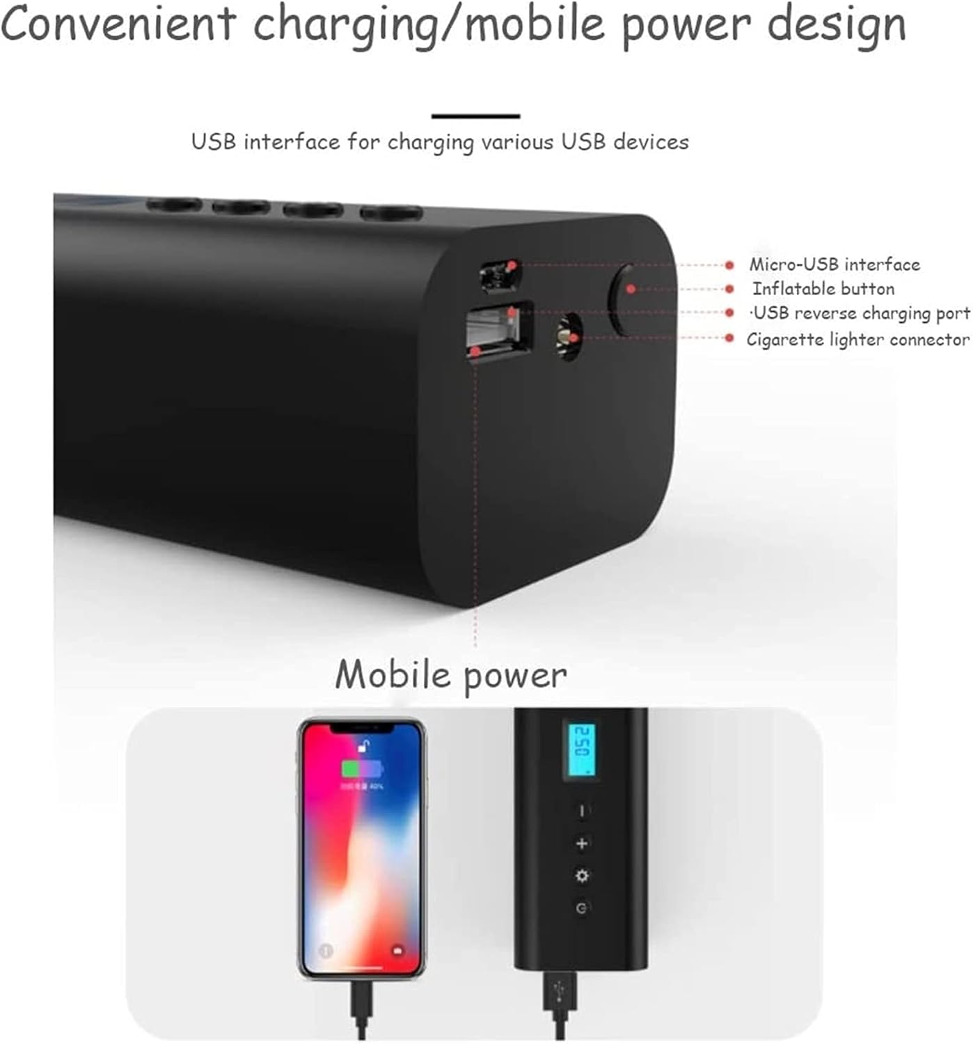 CAFFIA Tire Inflator Portable Air Compressor, Wireless Rechargeable Air Pump for Car Tires Bicycles with Pressure Gauge Auto Shut Off Cordless