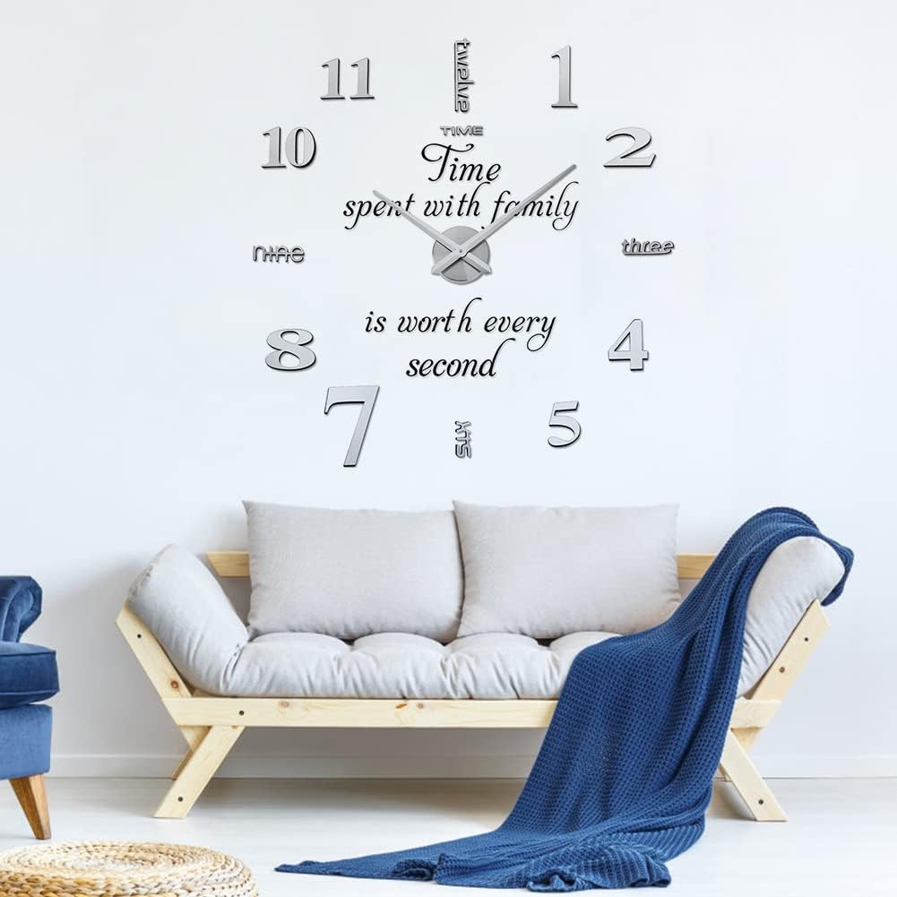 Reloj de pared grande 3D sin marco, con adhesivo de superficie de espejo, creativo y minimalista, sin marco, fácil de pegar, para el hogar, sala de
