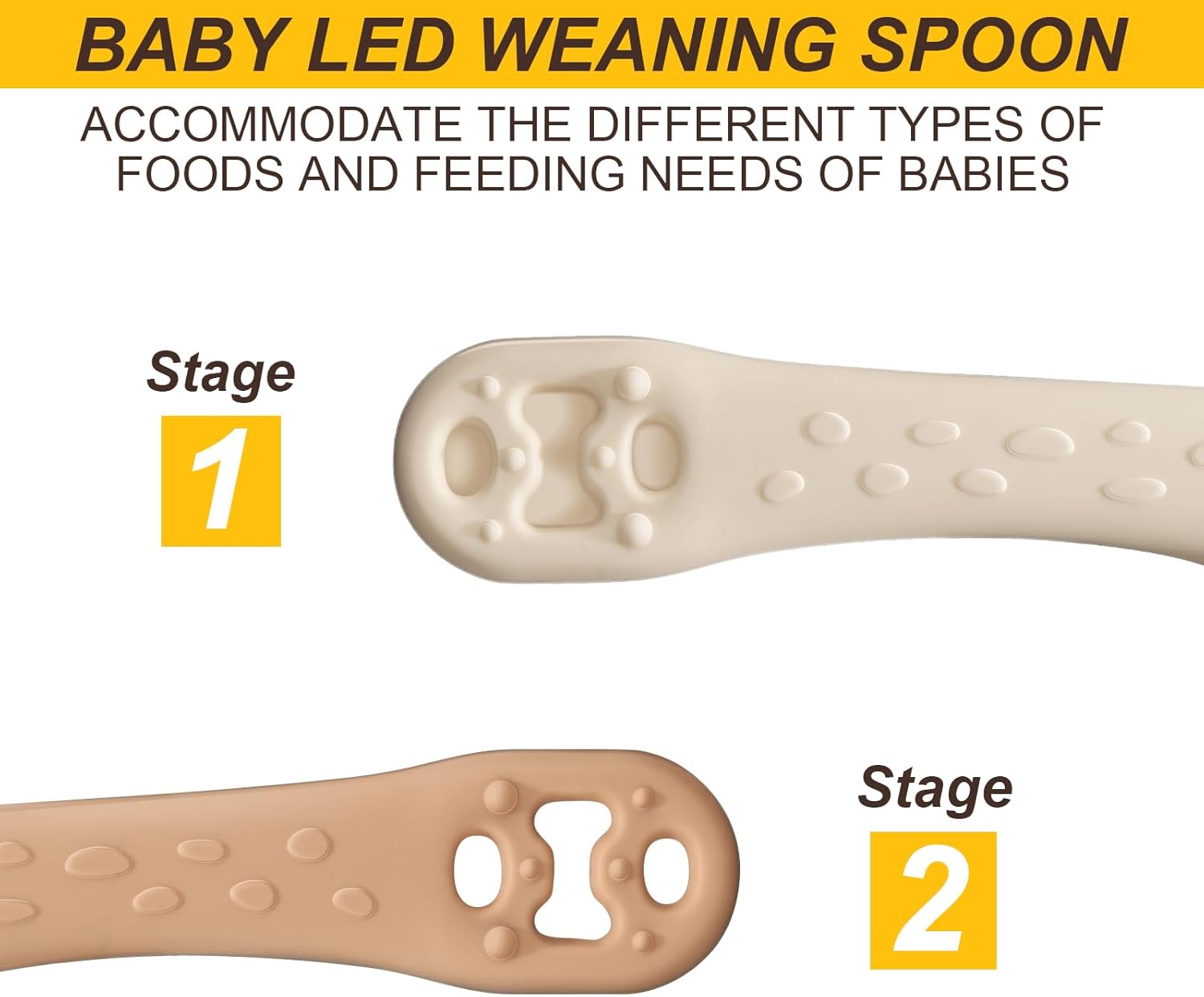 Cucharas para bebé, cucharas de destete LED para la etapa 1 + etapa 2, cucharas para niños pequeños con gomas de punta suave, 2 cucharas de silicona