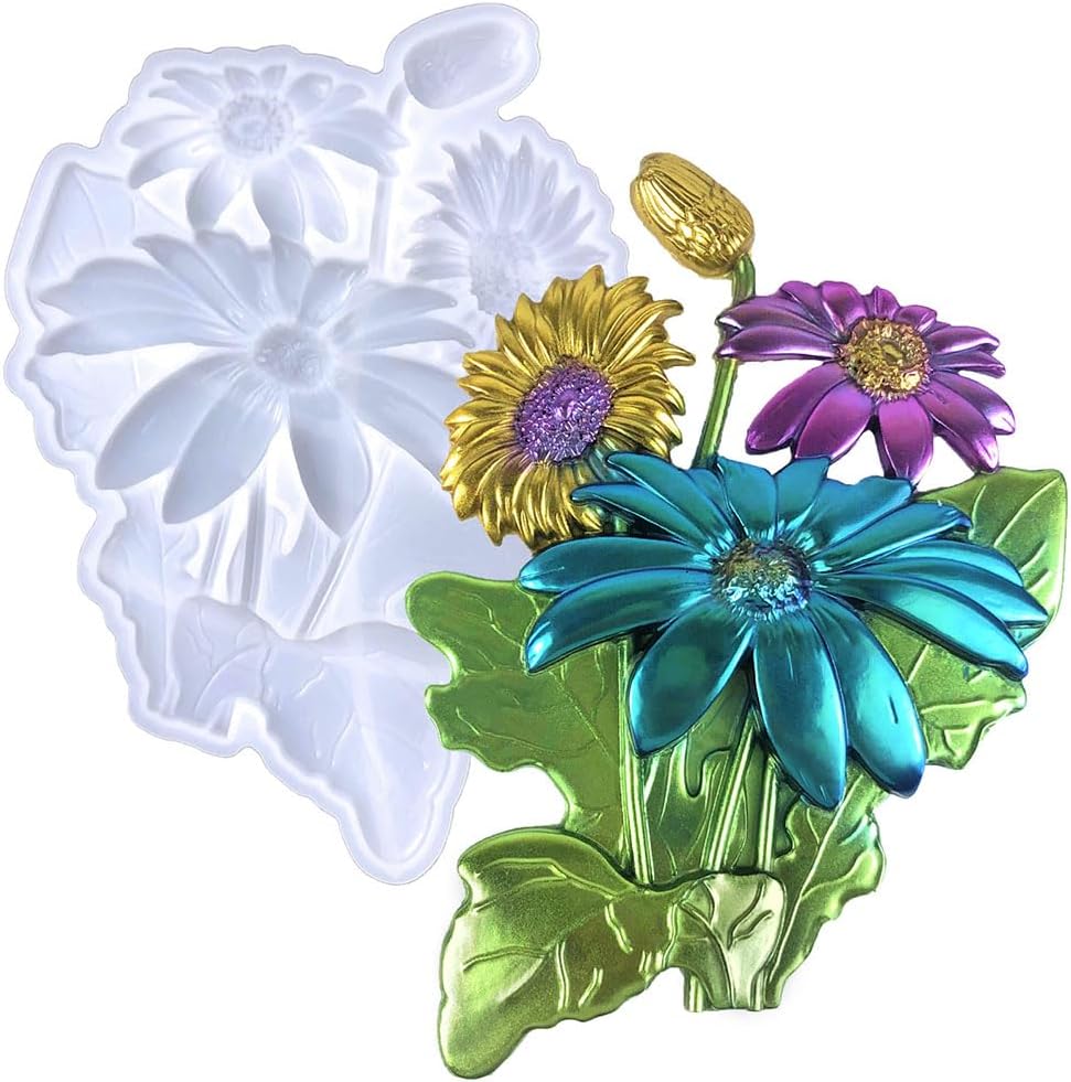 Molde de resina epoxi de flores 3D Rose Daisy Moldes de silicona con resina de amor, moldes para manualidades, adornos de bricolaje, estatua de