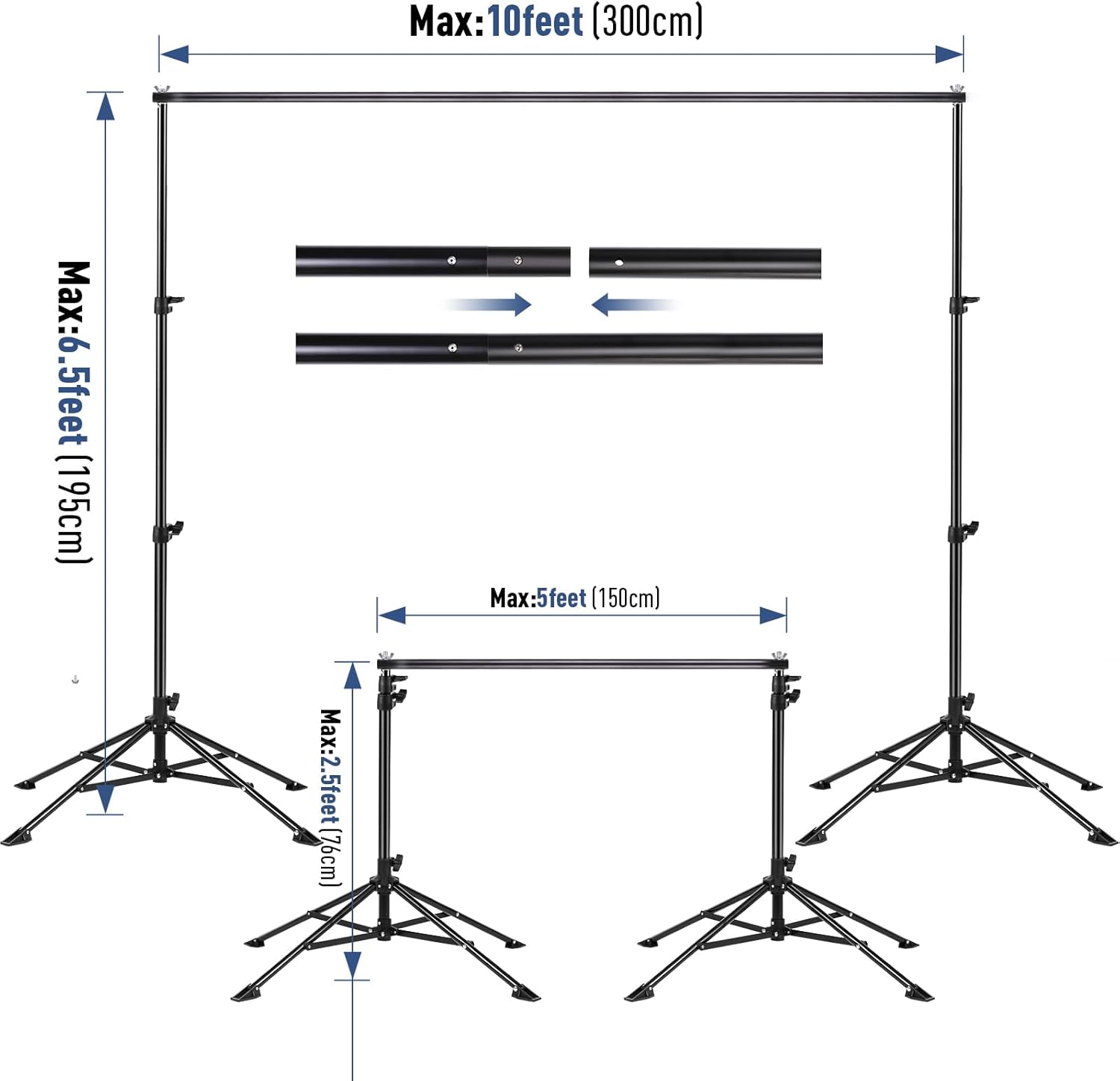 Soporte de fondo de cuatro patas de 6.5 x 10 pies, soporte de fondo de fotos de IFKDNR para fiestas, kit de soporte ajustable con 4 barras