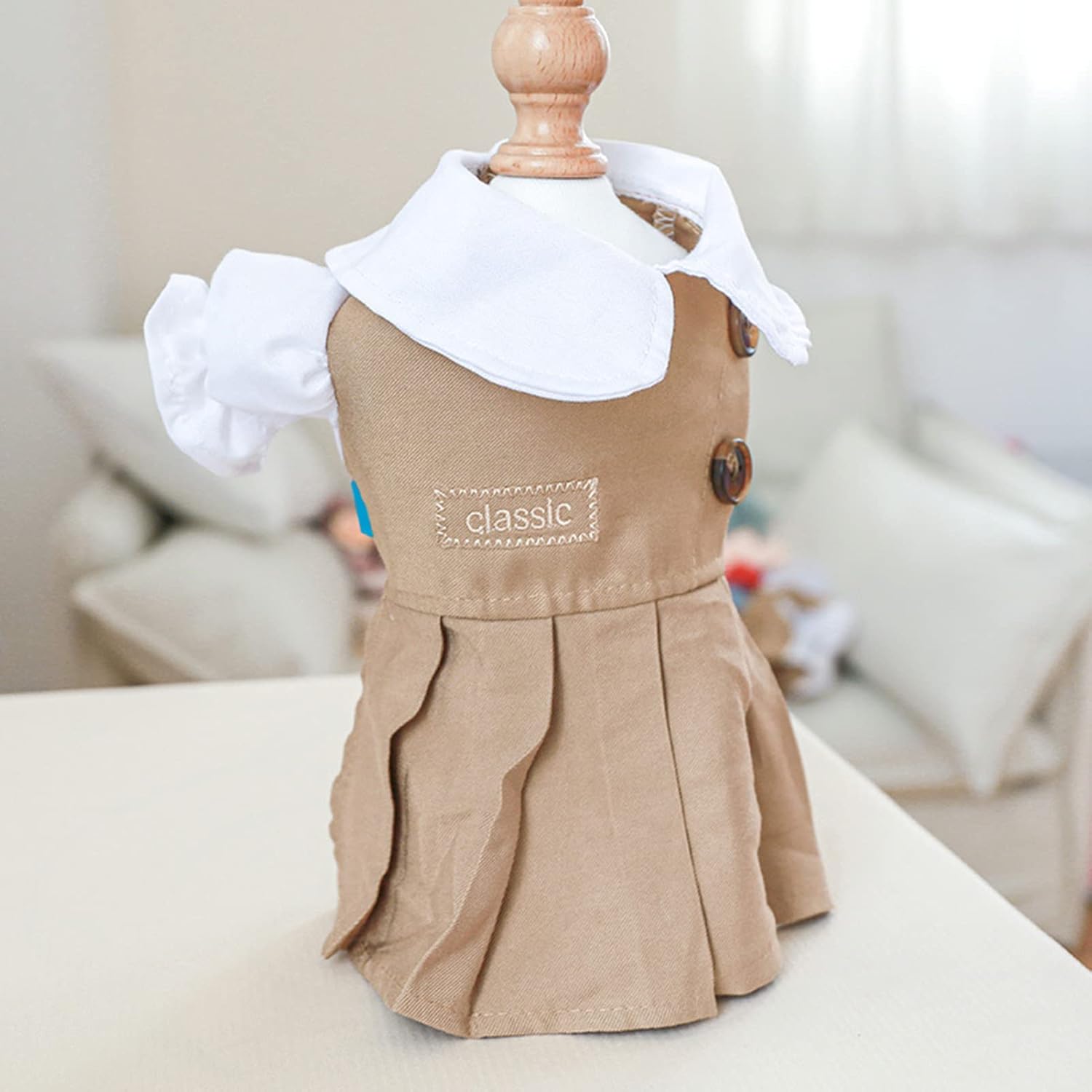 Cuello de muñeca para perro, elástico, exquisita artesanía, ropa de poliéster para cachorro, con botón retro, compatible con gato