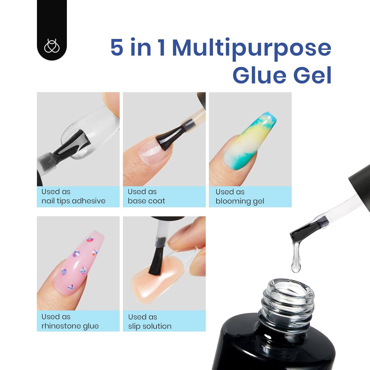 Beetles – Kit de extensión de uñas de gel fácil con 240 puntas cortas en forma de almendras 5 en 1, gel base de pegamento de uñas e innovadora