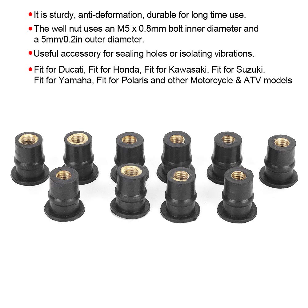 Well Nuts – 10 tuercas de goma M5 de 0.197 in0.2 pulgadas métricas para parabrisas de motocicletas, tuercas de parabrisas para accesorios de