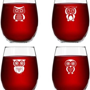 Juego de 4 copas de vino de búho lindo Copas de vino sin tallo con 4 búhos adorables únicos Copas decorativas de búho de 15 onzas Hace divertido Juego de 4 copas de vino de búho lindo Copas de vino sin tallo con 4 búhos adorables únicos Copas decorativas de búho de 15 onzas Hace divertido