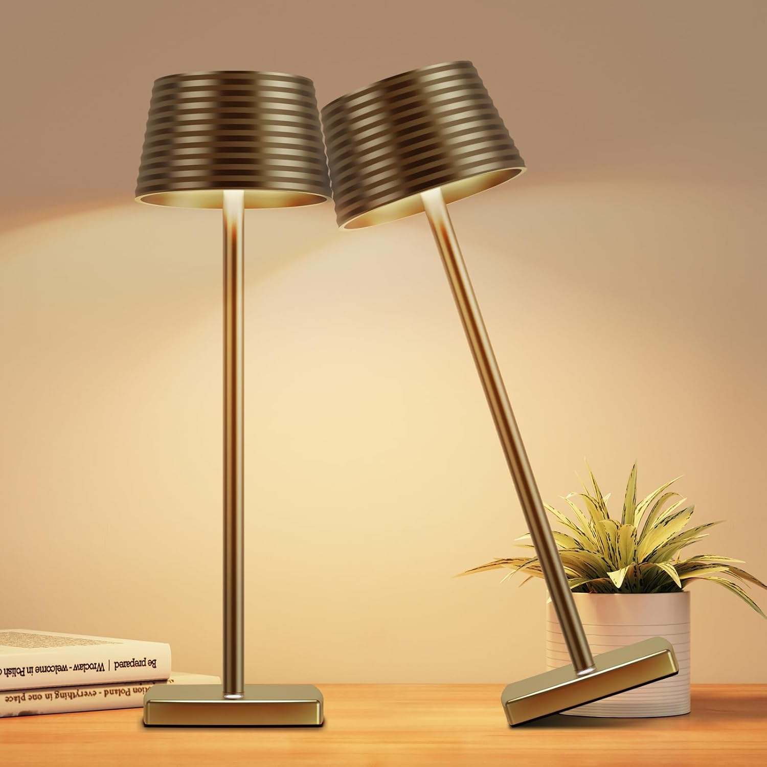 Lámpara de mesa inalámbrica recargable, batería de 5000 mAh carcasa de aluminio de metal USB LED lámpara de escritorio portátil, 3 niveles de brillo