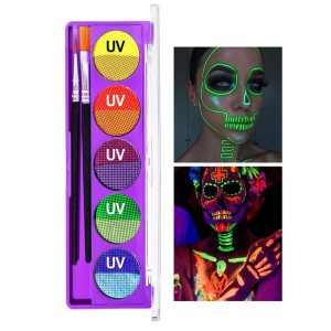 Paleta de sombra de ojos de agua UV de 10 colores, maquillaje de Halloween, altamente pigmentado, brillante, vibrante, fluorescente, arco iris, Paleta de sombra de ojos de agua UV de 10 colores, maquillaje de Halloween, altamente pigmentado, brillante, vibrante, fluorescente, arco iris,