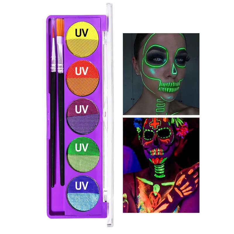 Paleta de sombra de ojos de agua UV de 10 colores, maquillaje de Halloween, altamente pigmentado, brillante, vibrante, fluorescente, arco iris,