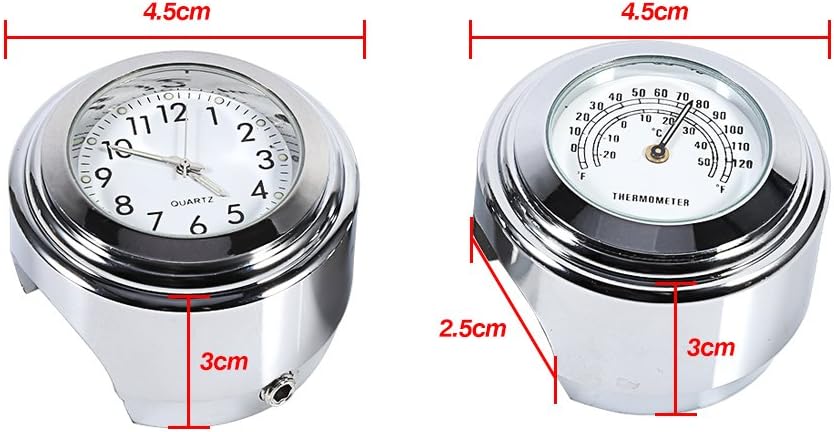 Reloj de motocicleta, esfera blanca, reloj impermeable + termómetro, alfombrillas de goma antisalto y llaves Allen, para manillar 78 1,
