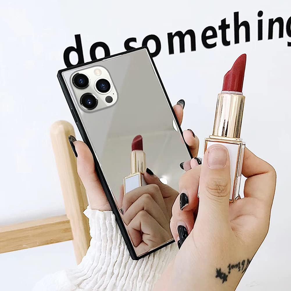 LUVI Compatible con iPhone 15 Pro – Funda con espejo cuadrado para mujeres y niñas, maquillaje, bonito diseño de espejo de cristal brillante de lujo