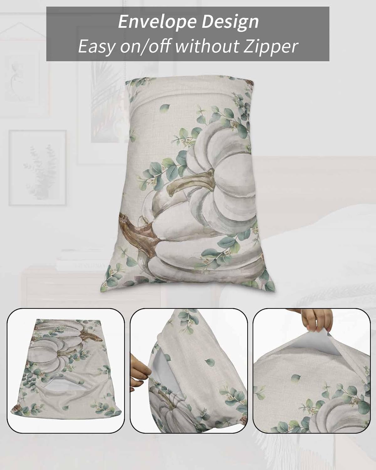 Fundas de almohada de eucalipto y calabaza, tamaño King, fundas de almohada suaves para cama, fundas decorativas de lujo para sofá de cuerpo largo