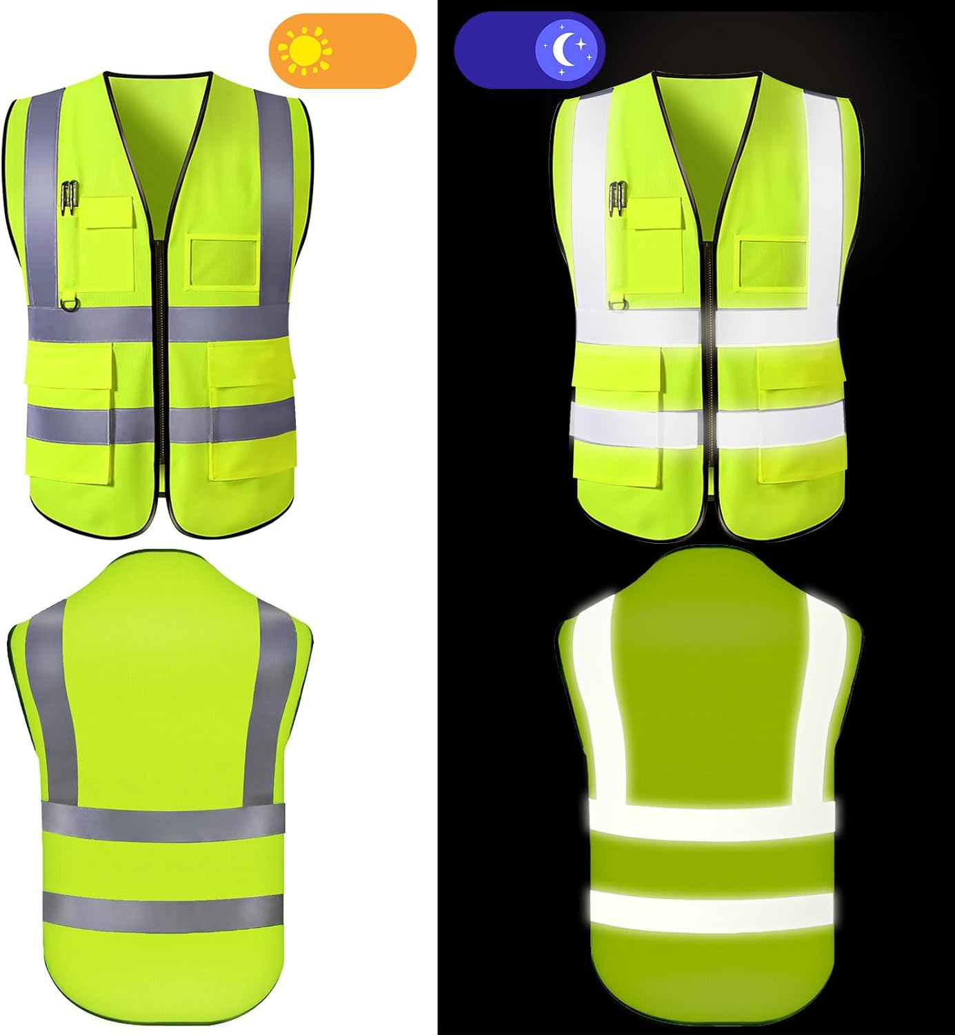 Chaleco de seguridad personalizado para hombres con bolsillos de logotipo, chalecos reflectantes de alta visibilidad, ropa de trabajo de seguridad