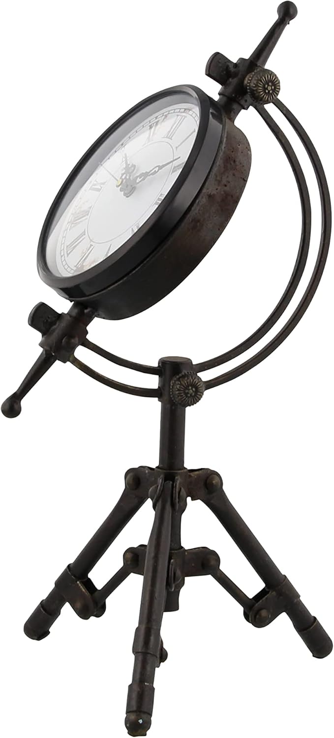 Deco 79 Reloj de trípode de metal, 7″ x 7″ x 14″, negro