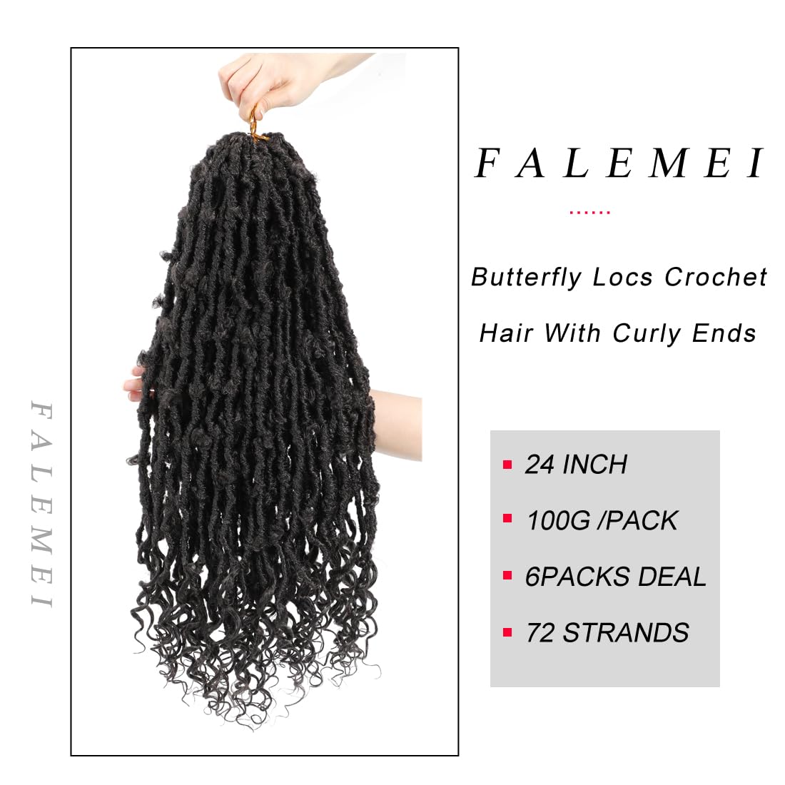 Cabello de ganchillo Butterfly Locs con extremos rizados de 24 pulgadas, 6 paquetes de 6 paquetes de rastas largas preenrolladas de mariposa suaves