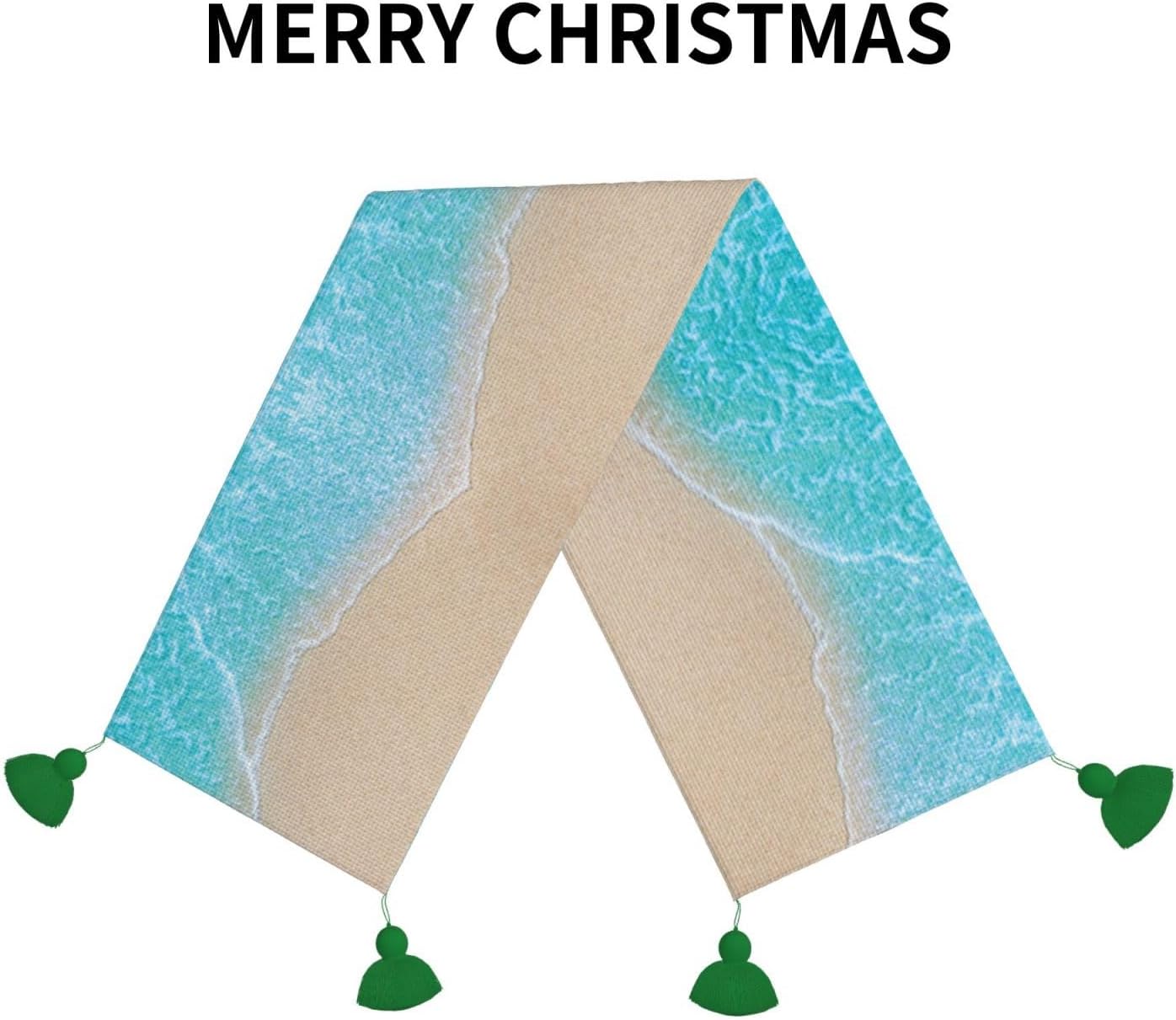 Camino de mesa de Navidad azul para la playa, decoración de mesa de comedor, decoración de Navidad, decoración de interiores del hogar, caminos de