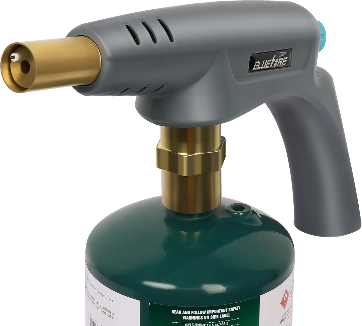BLUEFIRE MAPP, MAPPRO – Potente cabezal de antorcha de gas de propano, arranque de gatillo Mapp, turbo de gas con llama de ajuste, antorcha de