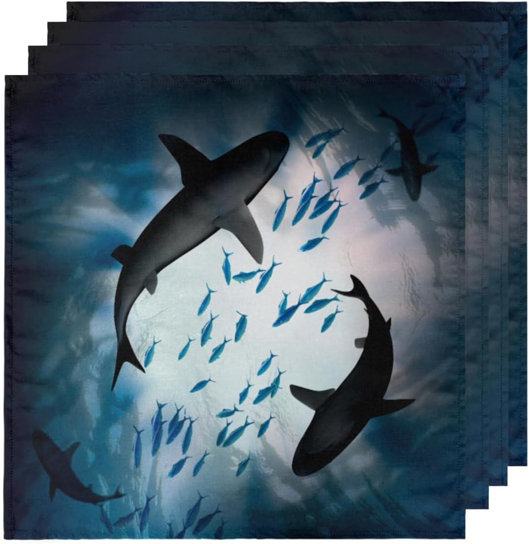 Cloth Napkins Set of 6 Ocean Shark 20×20 Inch Cloth Napkins Watercolour Shark Washable Reusable Kitchen Dinner Napkins Table Decor for Wedding,